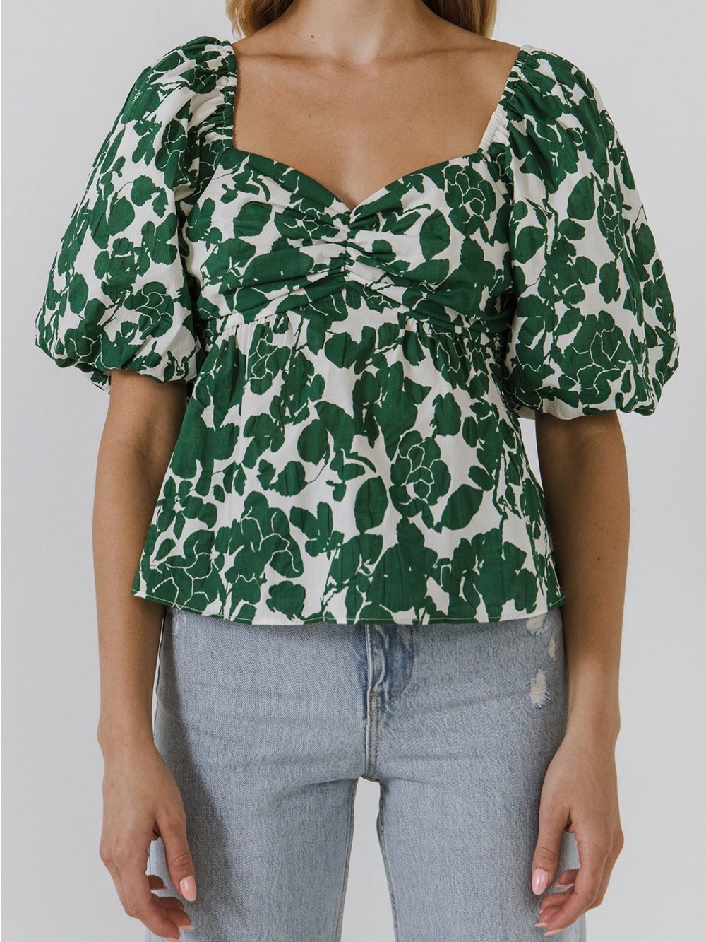 Free The Roses Green Floral Tie Back Top